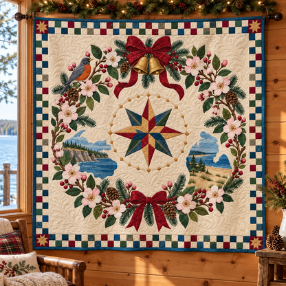 Sweet crabapple blossom Christmas Wreath TD271026107 Quilt Blanket — hanging mockup