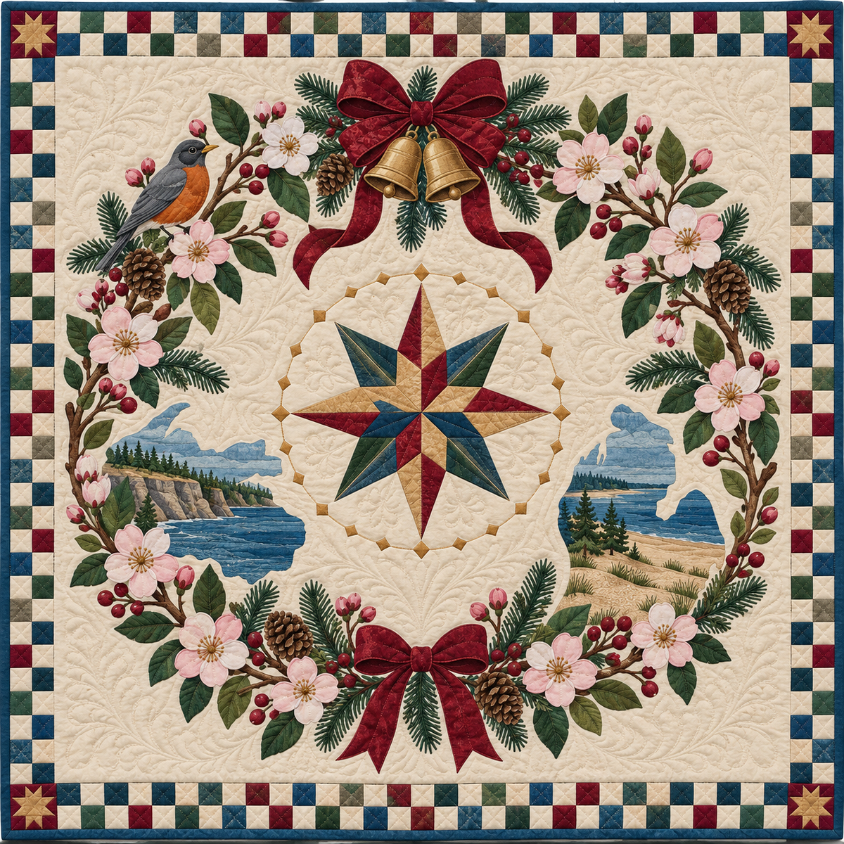 Sweet crabapple blossom Christmas Wreath TD271026107 Quilt Blanket — original design