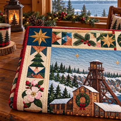 Copper Country Windows Christmas Homecoming TD271026109 Quilt Blanket — folded mockup