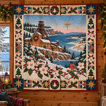 Copper Country Windows Christmas Homecoming TD271026109 Quilt Blanket — hanging mockup