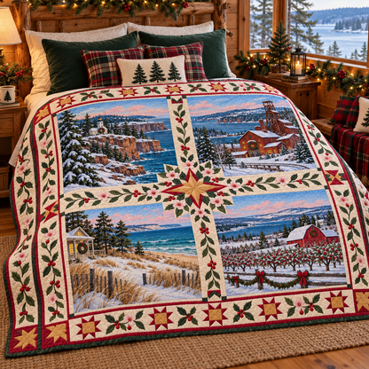Michigan Christmas Windows TD271026110 Quilt Blanket — bed mockup