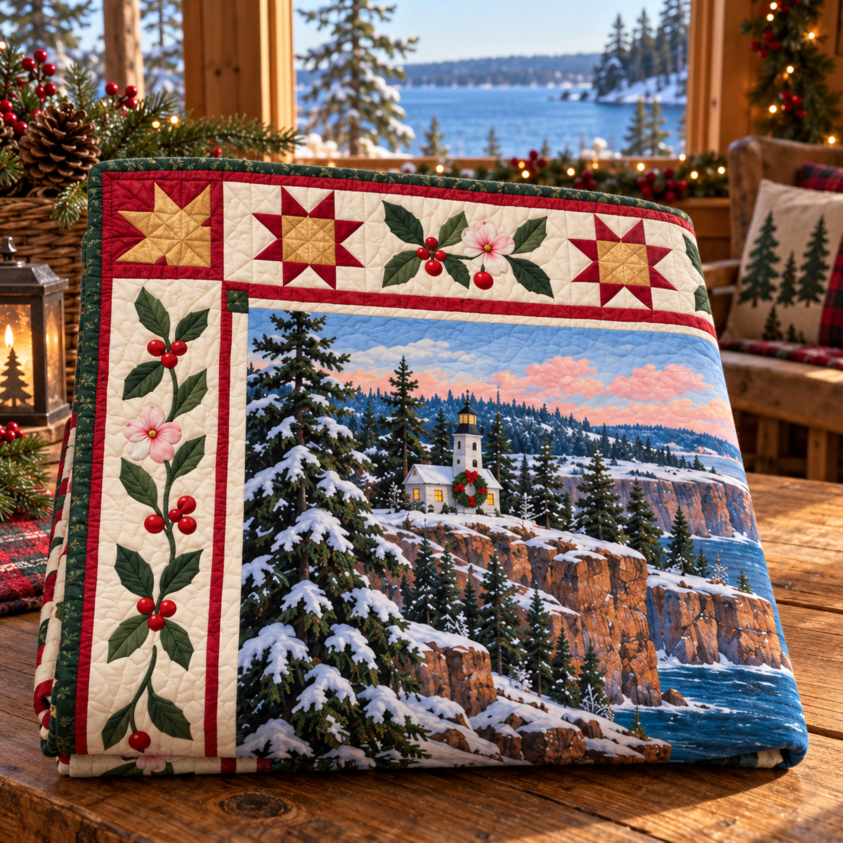 Michigan Christmas Windows TD271026110 Quilt Blanket — folded mockup