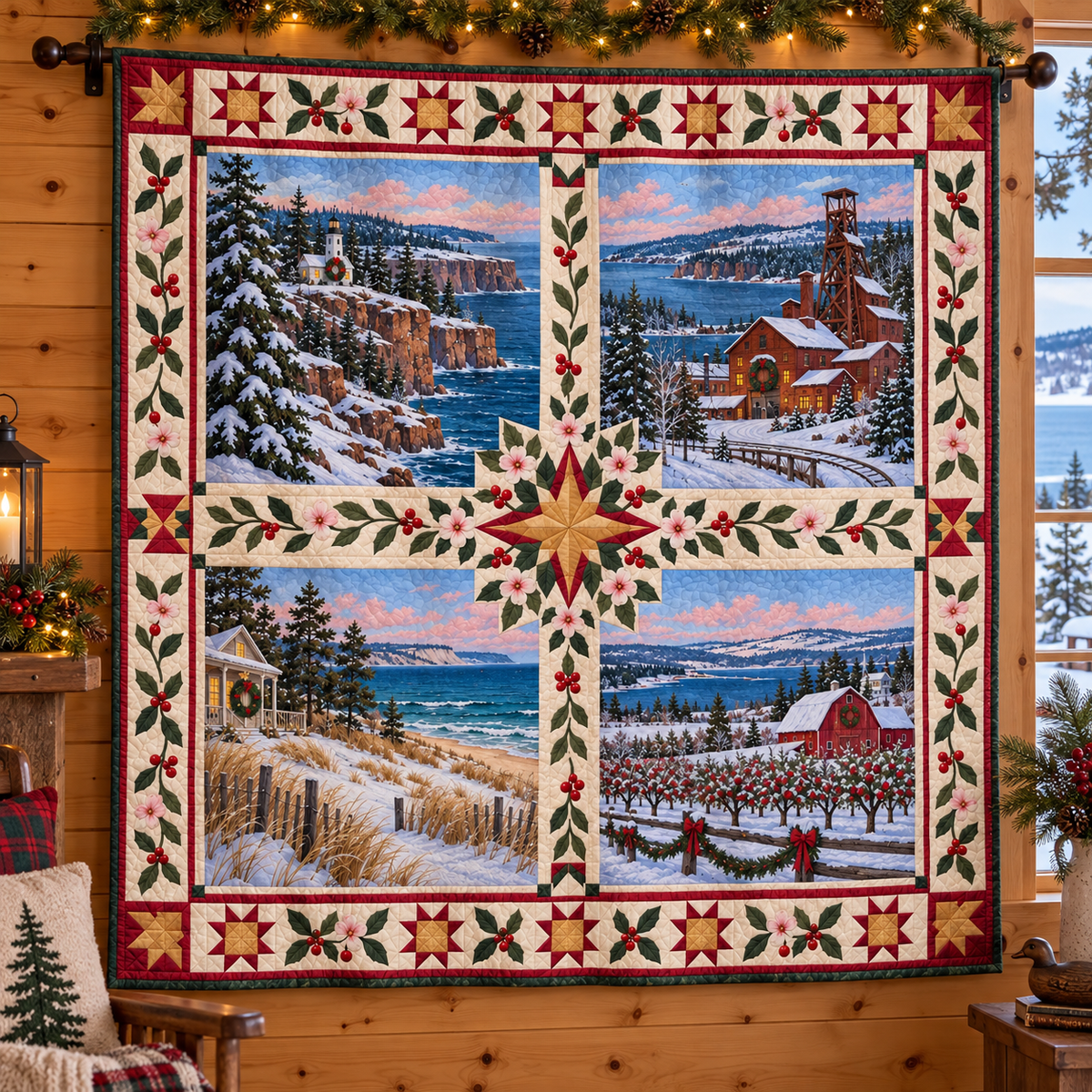 Michigan Christmas Windows TD271026110 Quilt Blanket — hanging mockup