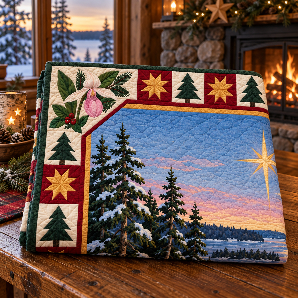 Lady's-Slipper Lakes Christmas Eve TD271026111 Quilt Blanket — folded mockup