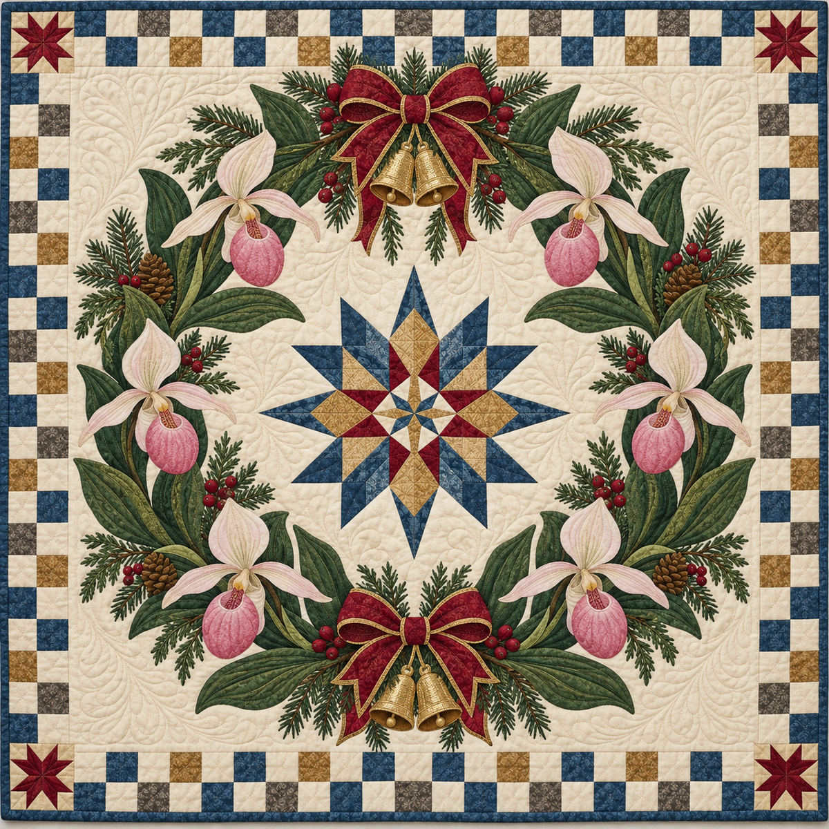 Slipper Orchid Halo Christmas Wreath TD271026112 Quilt Blanket — original design