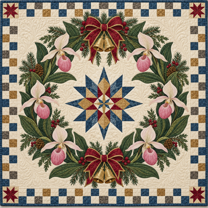 Slipper Orchid Halo Christmas Wreath TD271026112 Quilt Blanket — original design