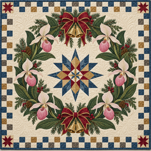 Slipper Orchid Halo Christmas Wreath TD271026112 Quilt Blanket — original design