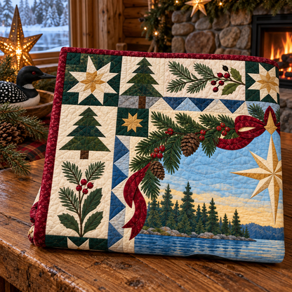 Loon on Northern Water Christmas Star TD271026113 Quilt Blanket — folded mockup
