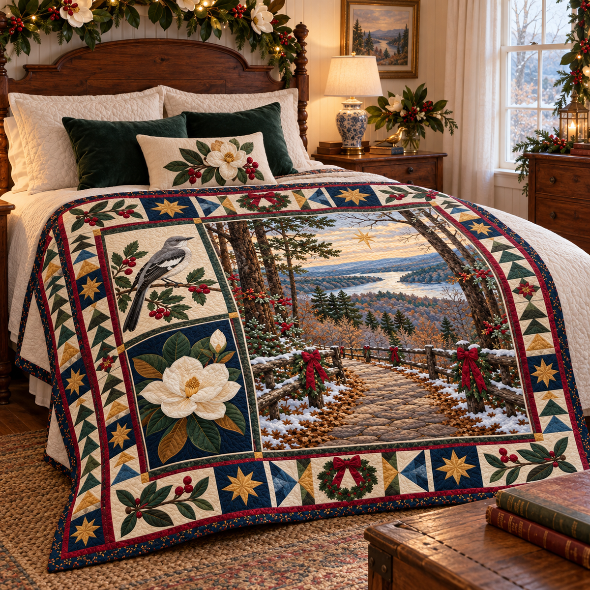 Trace of Home Christmas Homecoming TD271026119 Quilt Blanket — bed mockup