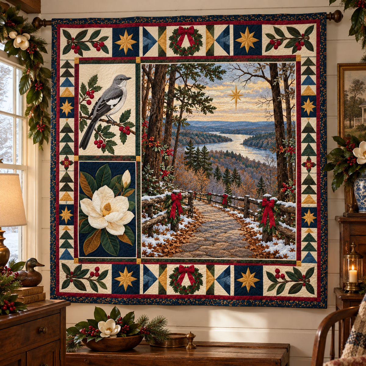 Trace of Home Christmas Homecoming TD271026119 Quilt Blanket — hanging mockup
