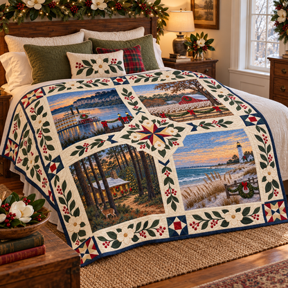 Mississippi Christmas Windows TD271026120 Quilt Blanket — bed mockup