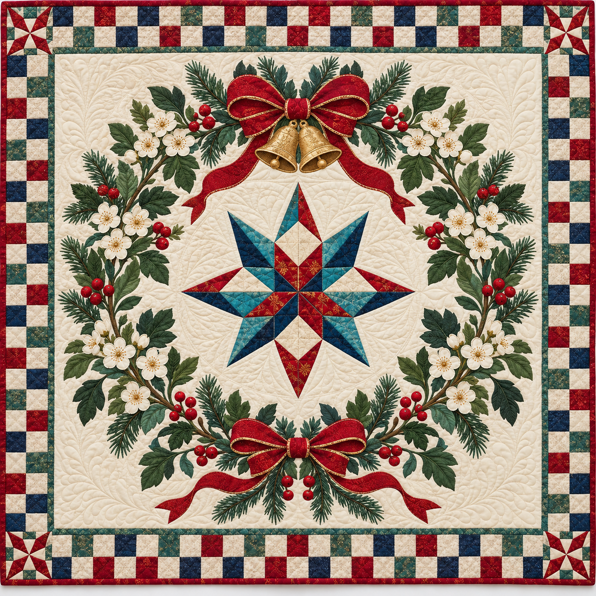 Hawthorn blossom Christmas Wreath TD271026122 Quilt Blanket — original design