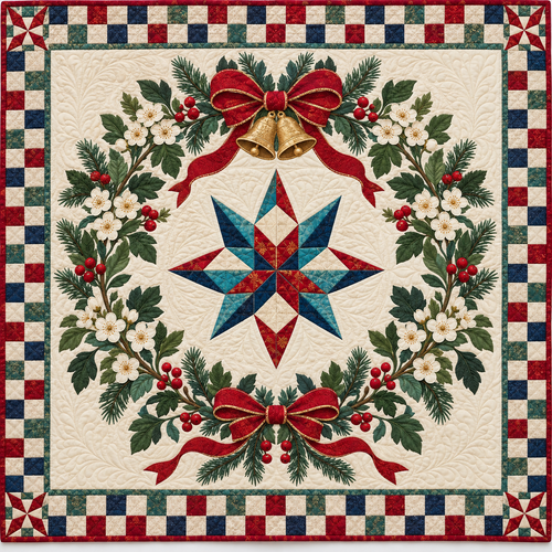 Hawthorn blossom Christmas Wreath TD271026122 Quilt Blanket — original design