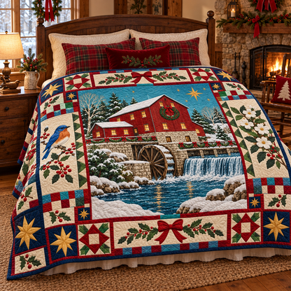 Alley Mill Redwork Christmas Homecoming TD271026124 Quilt Blanket — bed mockup