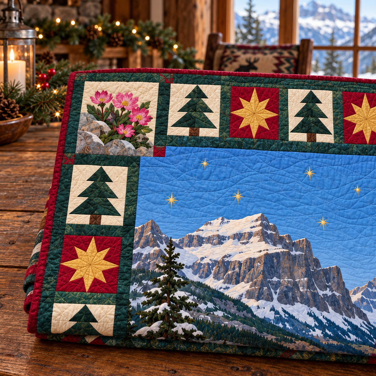 Bitterroot Big Sky Christmas Eve TD271026126 Quilt Blanket — folded mockup