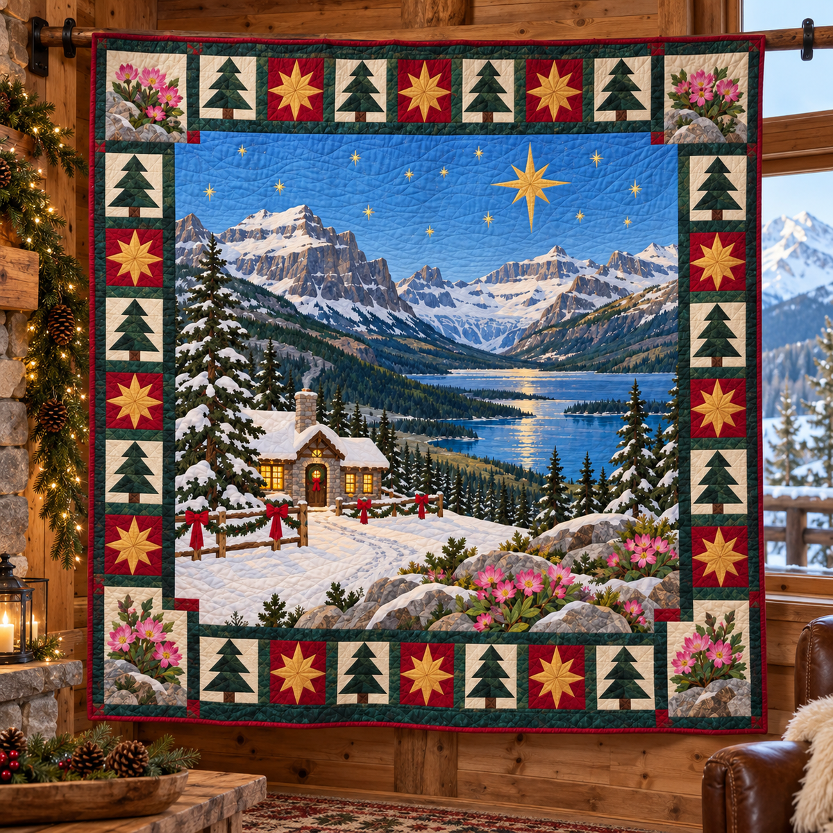 Bitterroot Big Sky Christmas Eve TD271026126 Quilt Blanket — hanging mockup