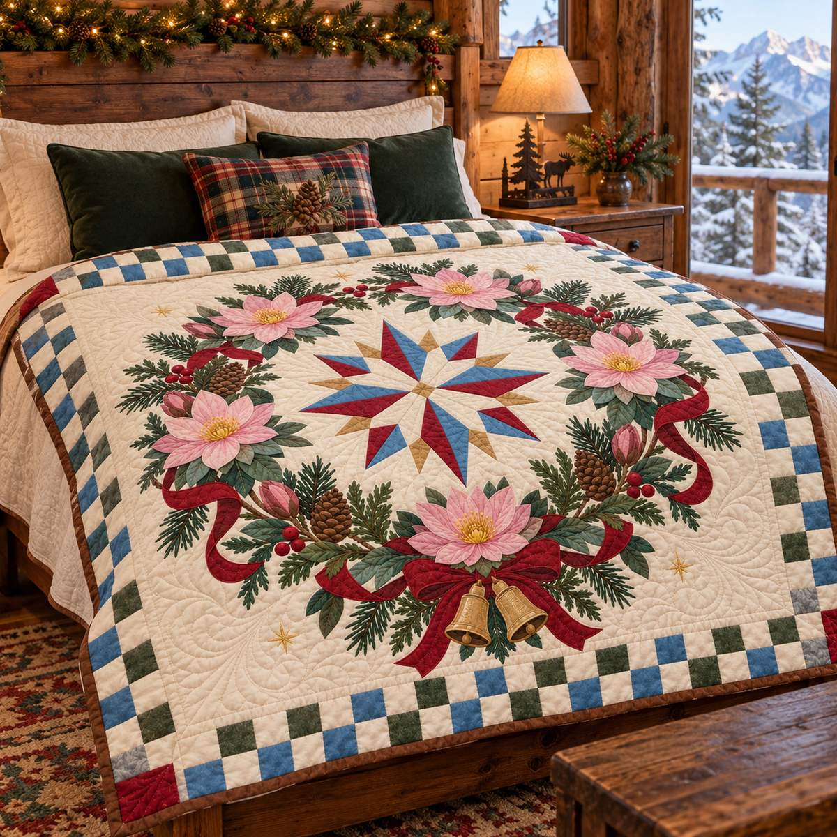 Bitterroot Christmas Wreath TD271026127 Quilt Blanket — bed mockup