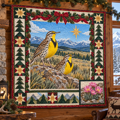 Meadowlark under Big Sky Christmas Star TD271026128 Quilt Blanket — hanging mockup