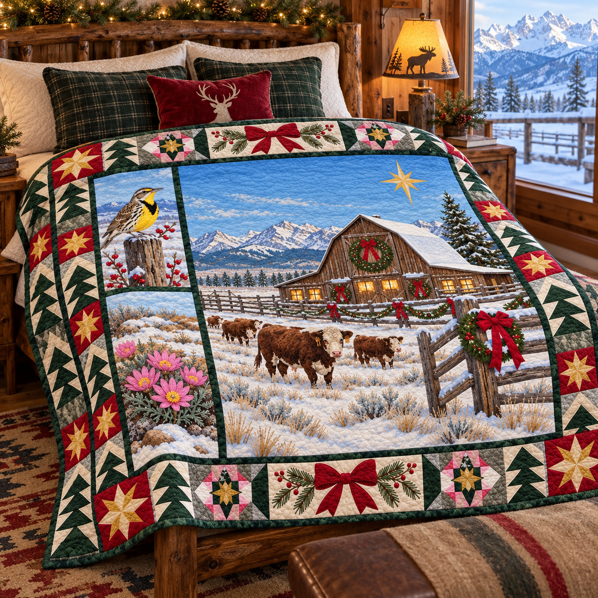 Ranch Horizon Christmas Homecoming TD271026129 Quilt Blanket — bed mockup