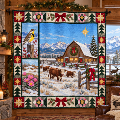 Ranch Horizon Christmas Homecoming TD271026129 Quilt Blanket — hanging mockup