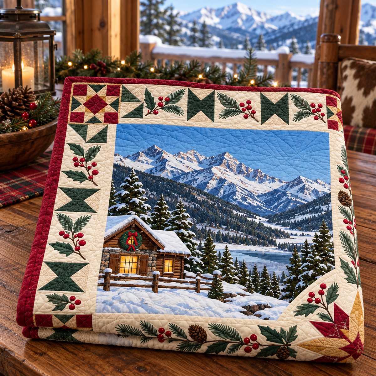 Montana Christmas Windows TD271026130 Quilt Blanket — folded mockup