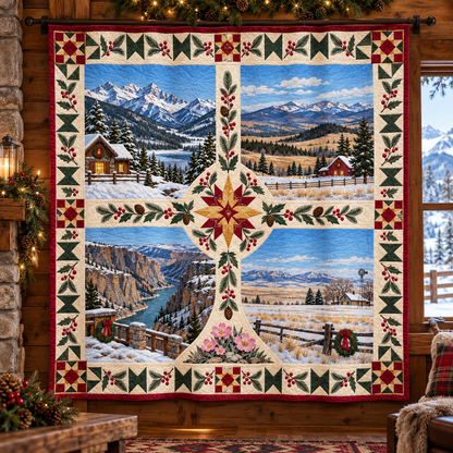 Montana Christmas Windows TD271026130 Quilt Blanket — hanging mockup