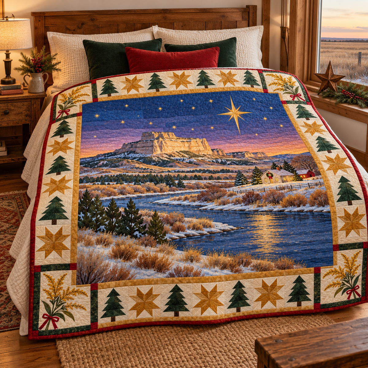 Goldenrod Bluff Horizon Christmas Eve TD271026131 Quilt Blanket — bed mockup