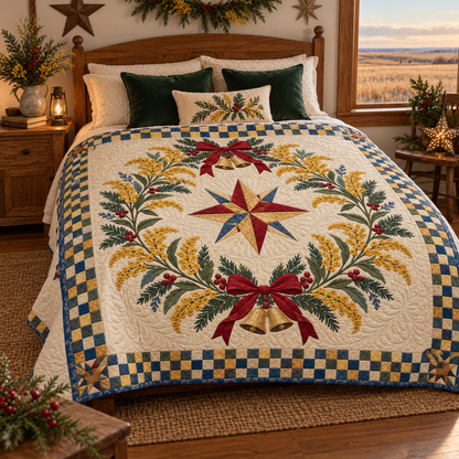 Goldenrod Christmas Wreath TD271026132 Quilt Blanket — bed mockup