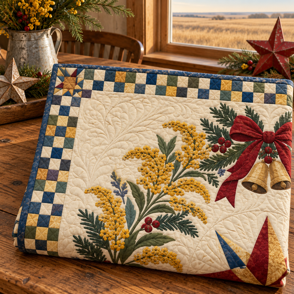 Goldenrod Christmas Wreath TD271026132 Quilt Blanket — folded mockup