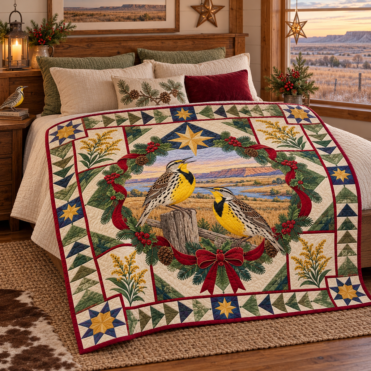 Meadowlark Bluff Song Christmas Star TD271026133 Quilt Blanket — bed mockup
