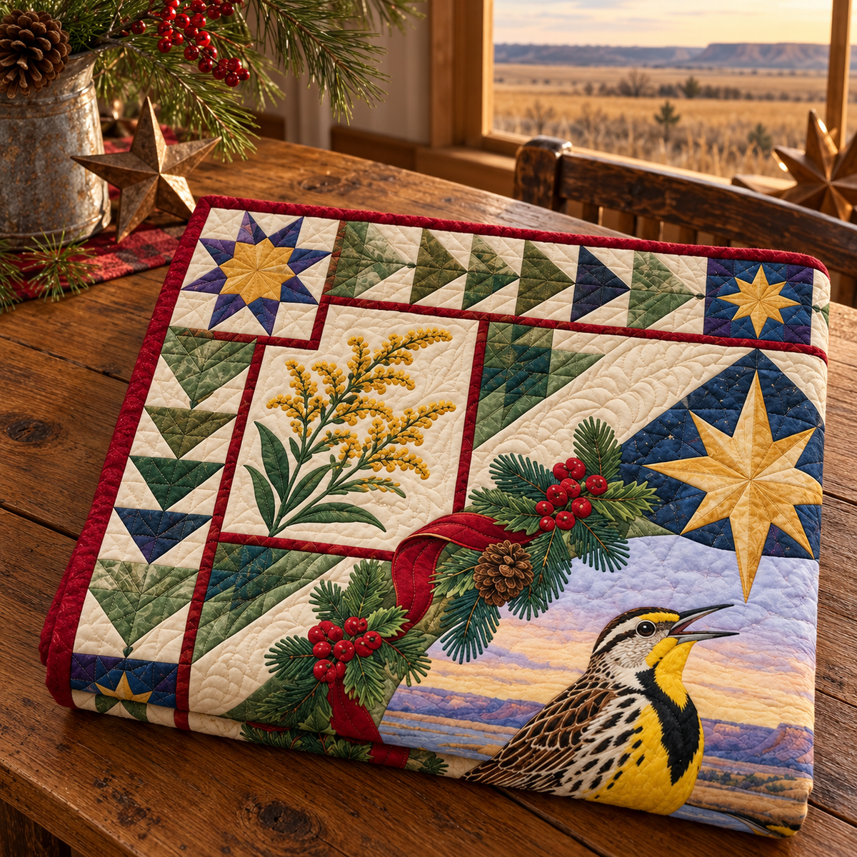 Meadowlark Bluff Song Christmas Star TD271026133 Quilt Blanket — folded mockup