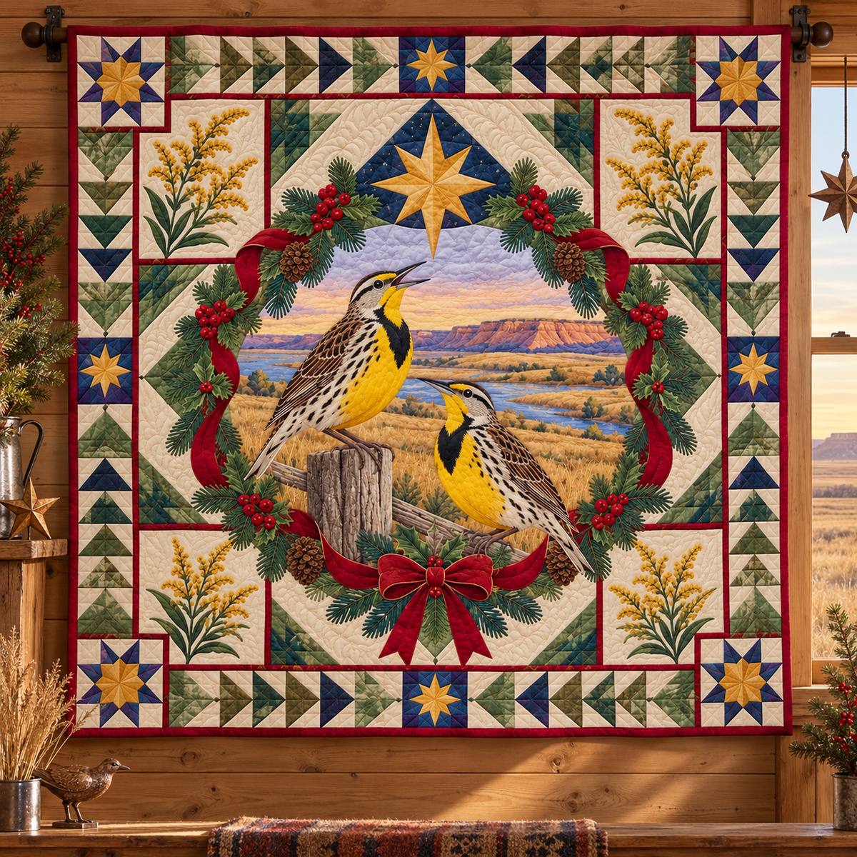 Meadowlark Bluff Song Christmas Star TD271026133 Quilt Blanket — hanging mockup