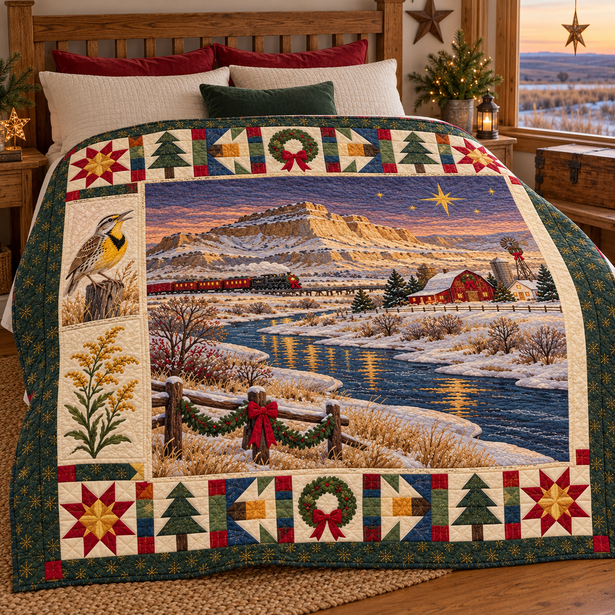 Platte Passage Christmas Homecoming TD271026134 Quilt Blanket — bed mockup
