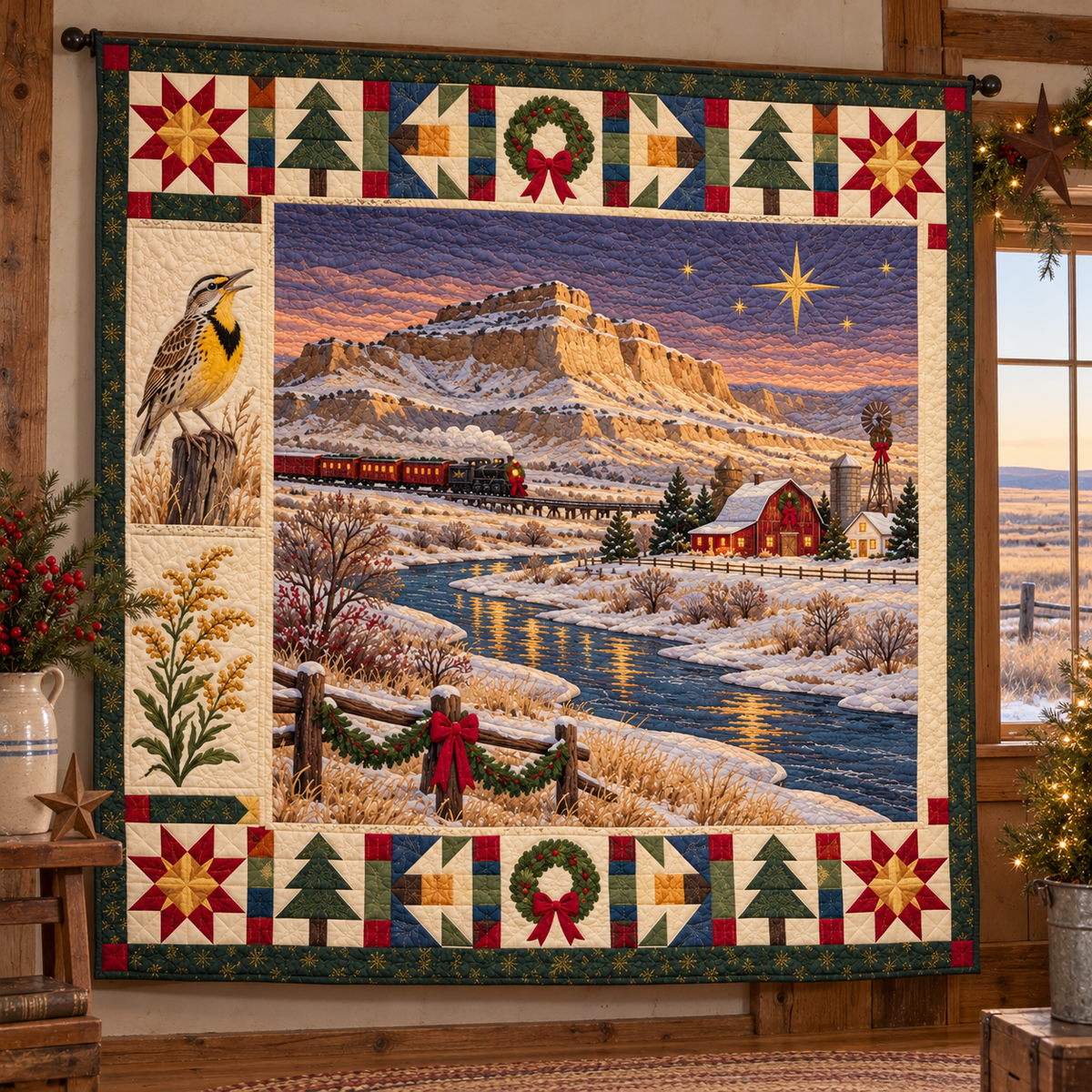 Platte Passage Christmas Homecoming TD271026134 Quilt Blanket — hanging mockup