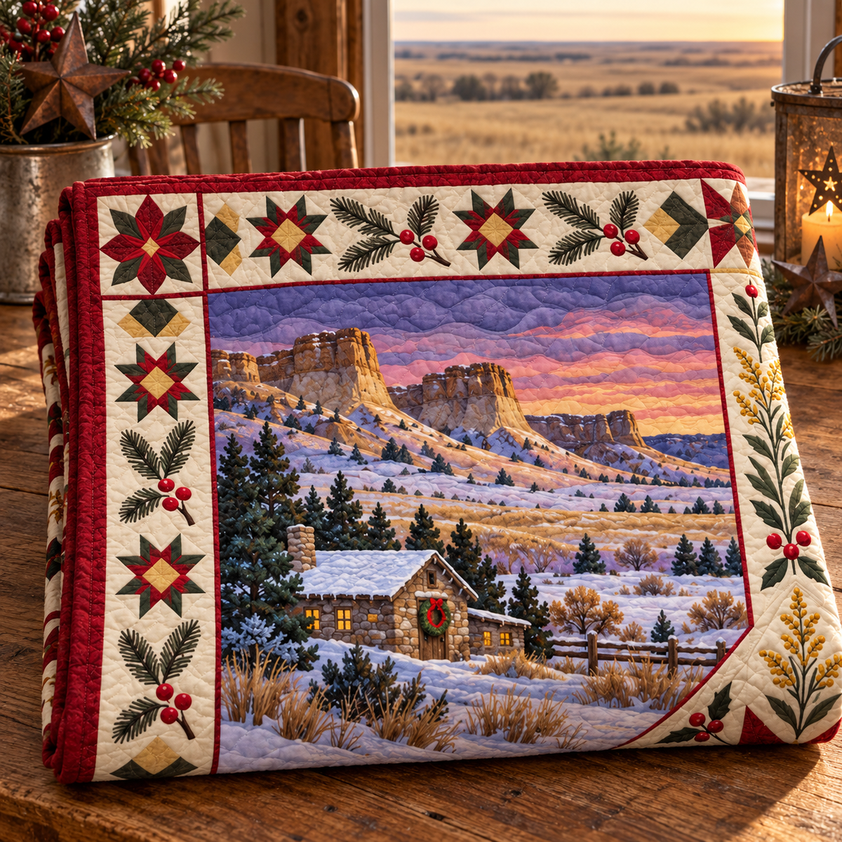 Nebraska Christmas Windows TD271026135 Quilt Blanket — folded mockup