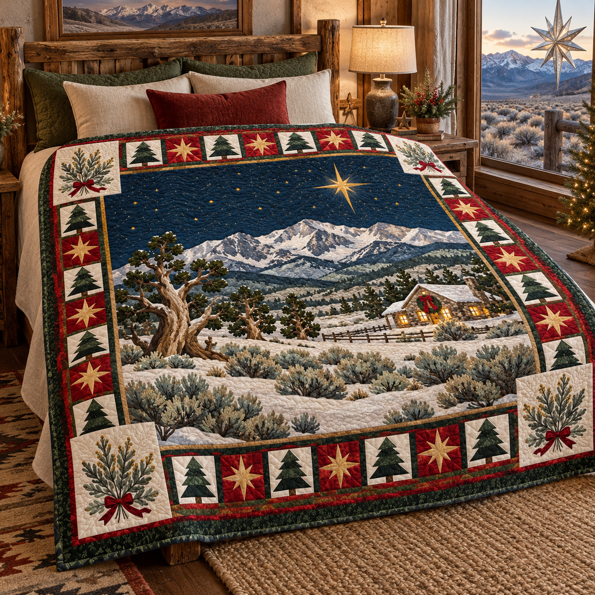 Sagebrush Starlight Christmas Eve TD271026136 Quilt Blanket — bed mockup