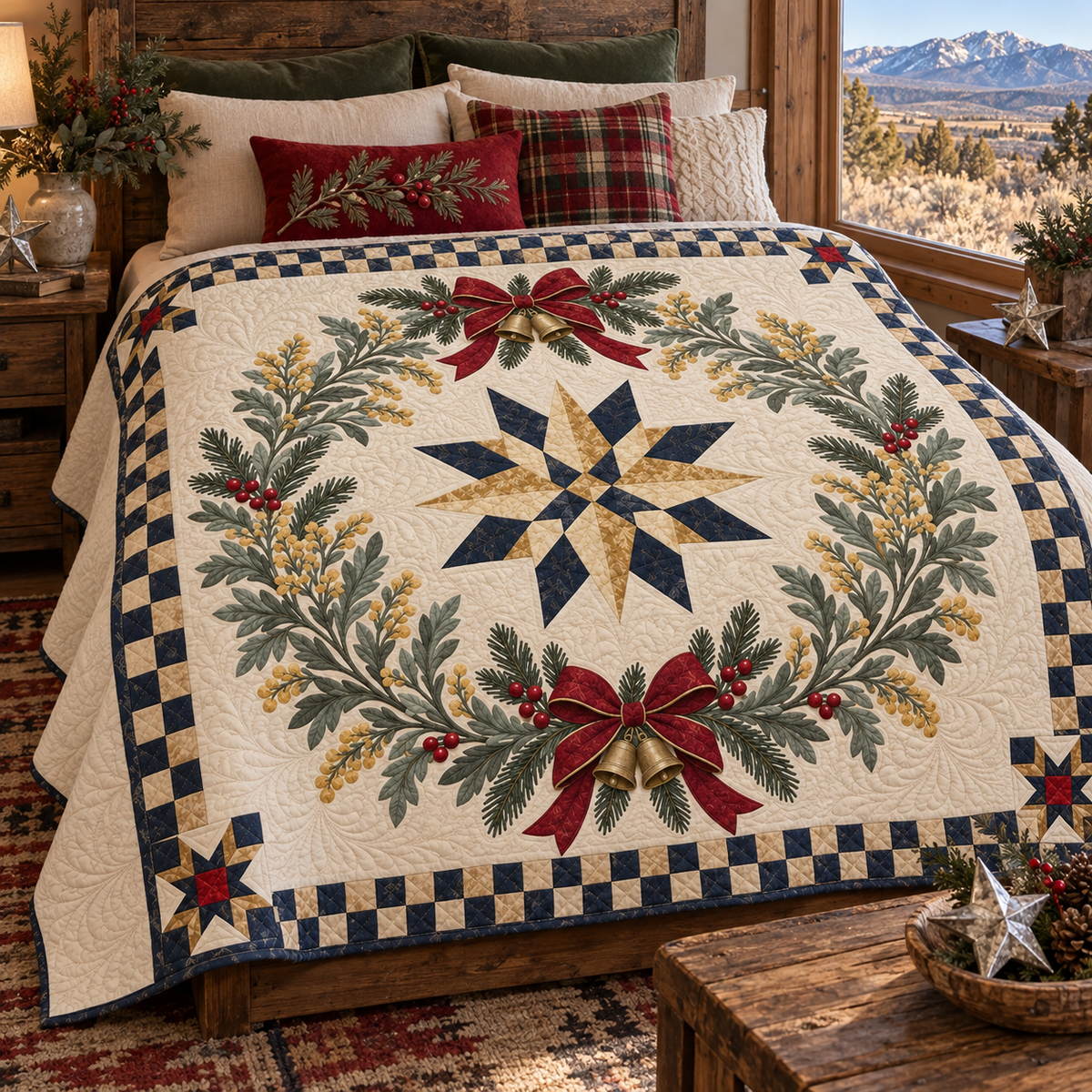 Sagebrush Christmas Wreath TD271026137 Quilt Blanket — bed mockup