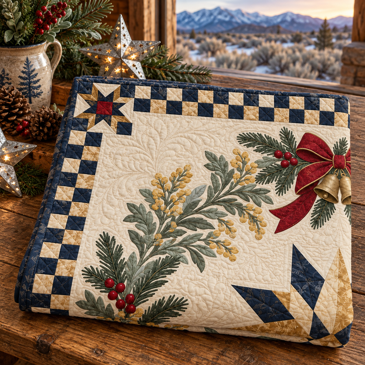 Sagebrush Christmas Wreath TD271026137 Quilt Blanket — folded mockup