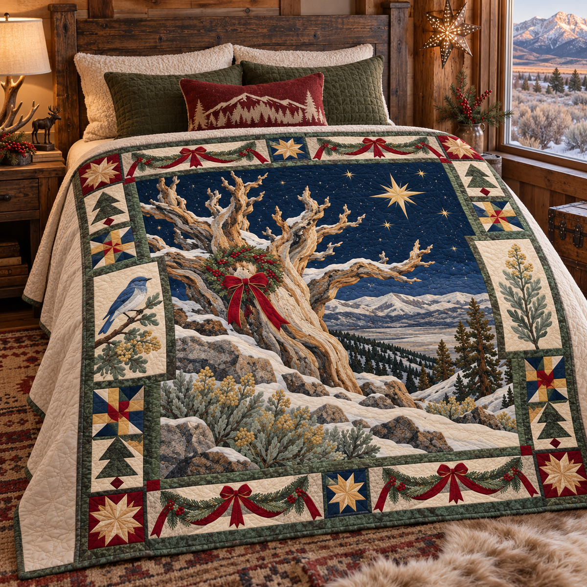 Bristlecone Nightwork Christmas Homecoming TD271026139 Quilt Blanket — bed mockup