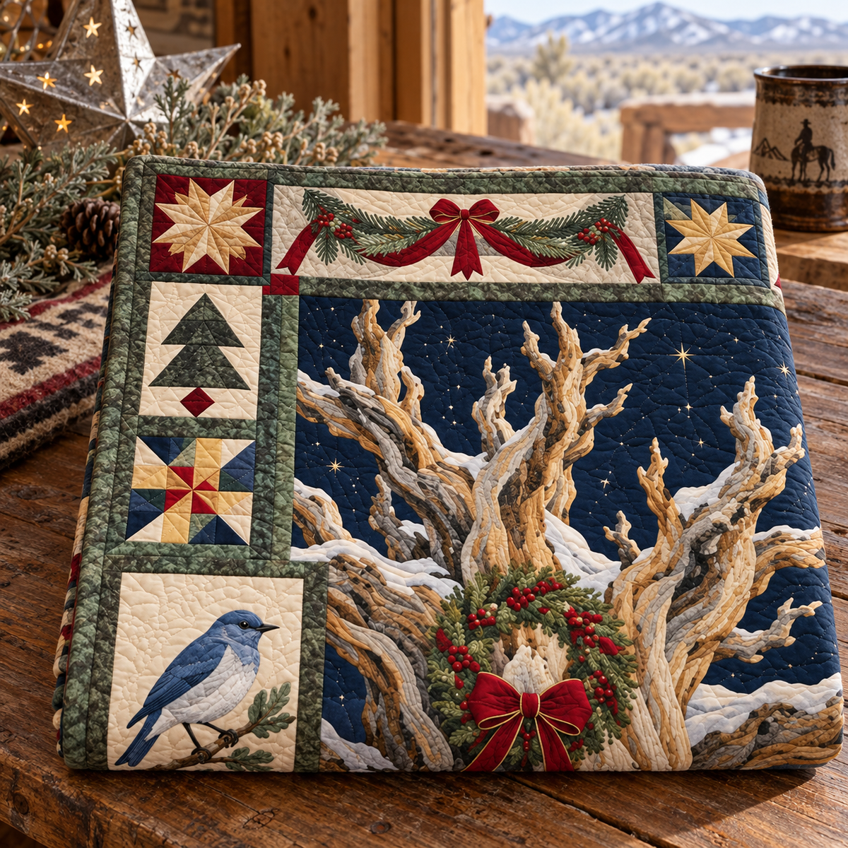 Bristlecone Nightwork Christmas Homecoming TD271026139 Quilt Blanket — folded mockup