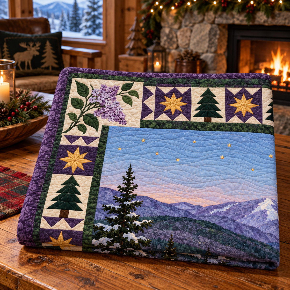 Lilac Mountain Quiet Christmas Eve TD271026141 Quilt Blanket — folded mockup