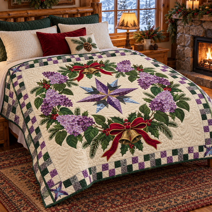 Purple lilac Christmas Wreath TD271026142 Quilt Blanket — bed mockup