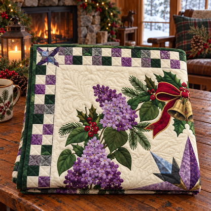 Purple lilac Christmas Wreath TD271026142 Quilt Blanket — folded mockup