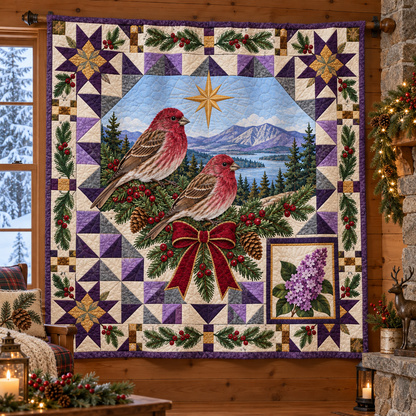 Finch in the Lilac Christmas Star TD271026143 Quilt Blanket — hanging mockup