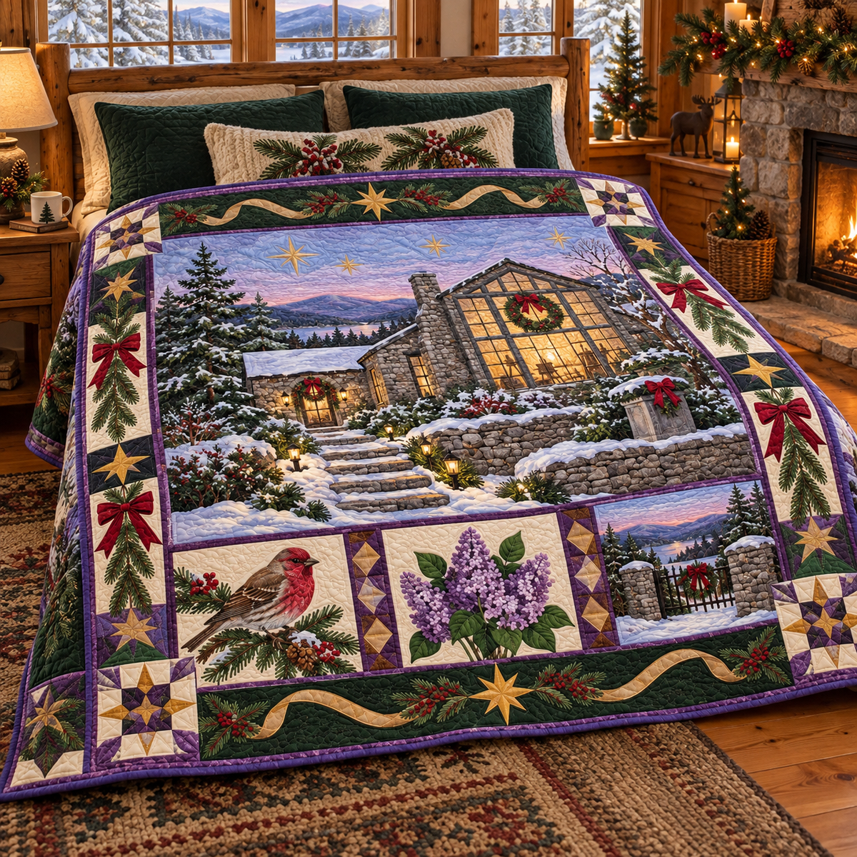 Cornish Studio Light Christmas Homecoming TD271026144 Quilt Blanket — bed mockup