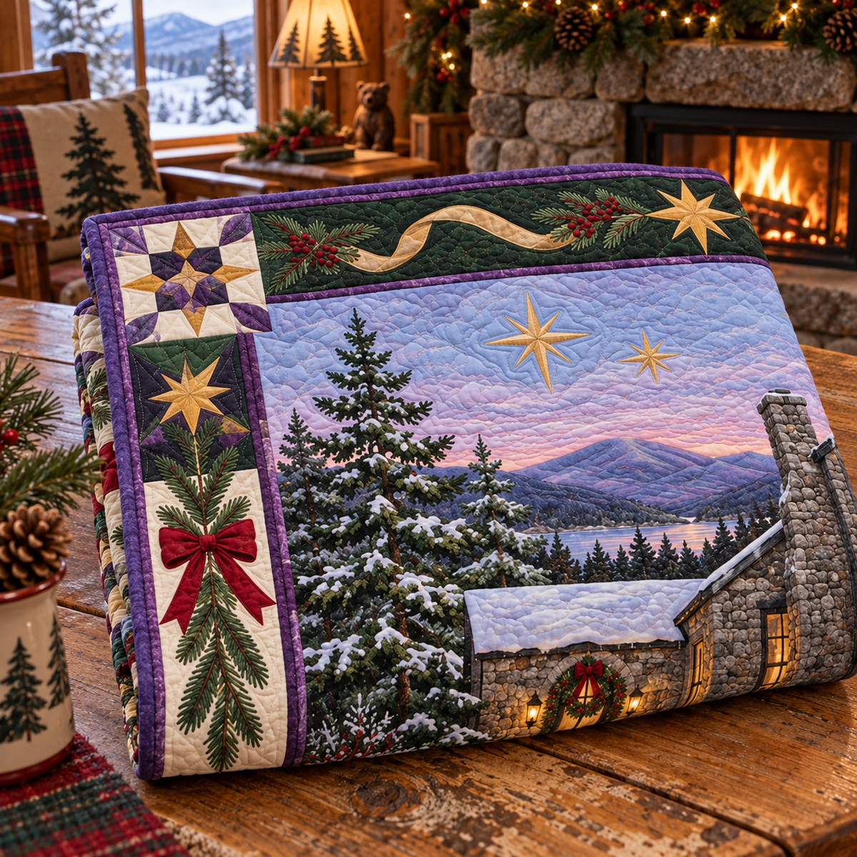 Cornish Studio Light Christmas Homecoming TD271026144 Quilt Blanket — folded mockup