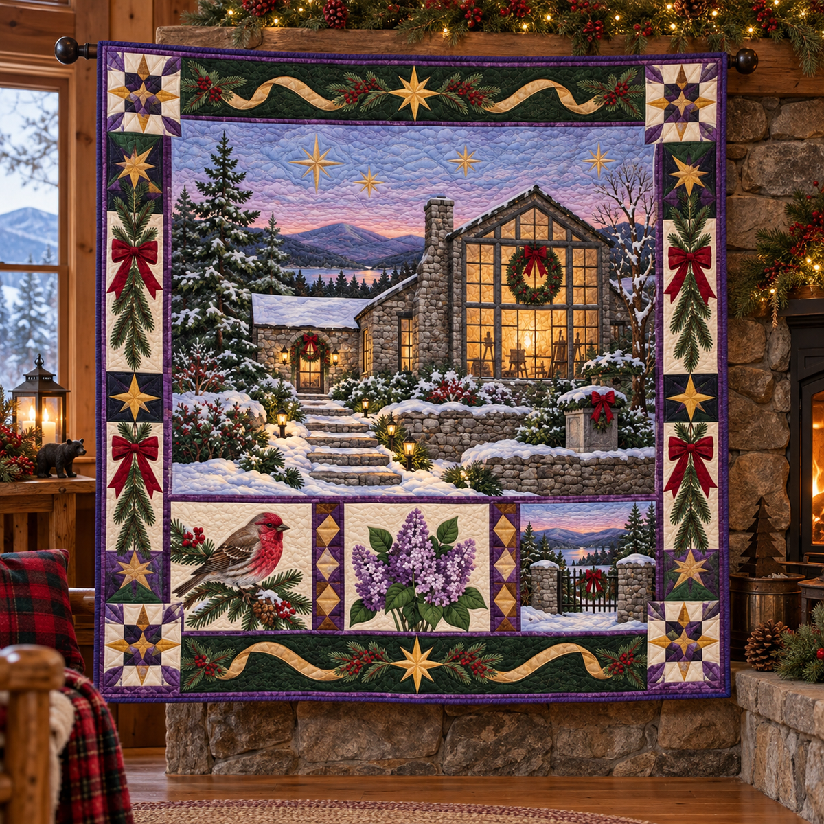 Cornish Studio Light Christmas Homecoming TD271026144 Quilt Blanket — hanging mockup