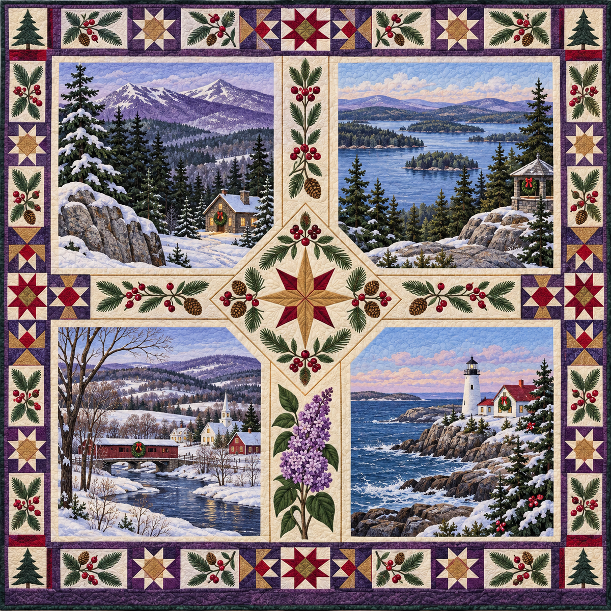 New Hampshire Christmas Windows TD271026145 Quilt Blanket — original design