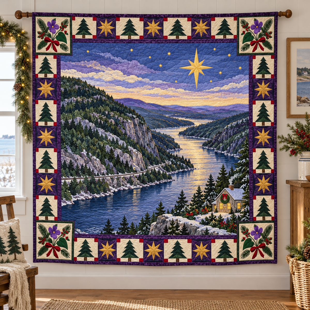 Violet Pine and Tide Christmas Eve TD271026146 Quilt Blanket — hanging mockup