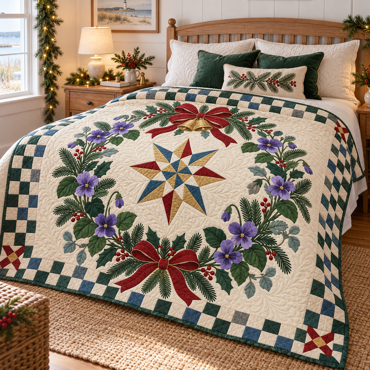 Violet Christmas Wreath TD271026147 Quilt Blanket — bed mockup